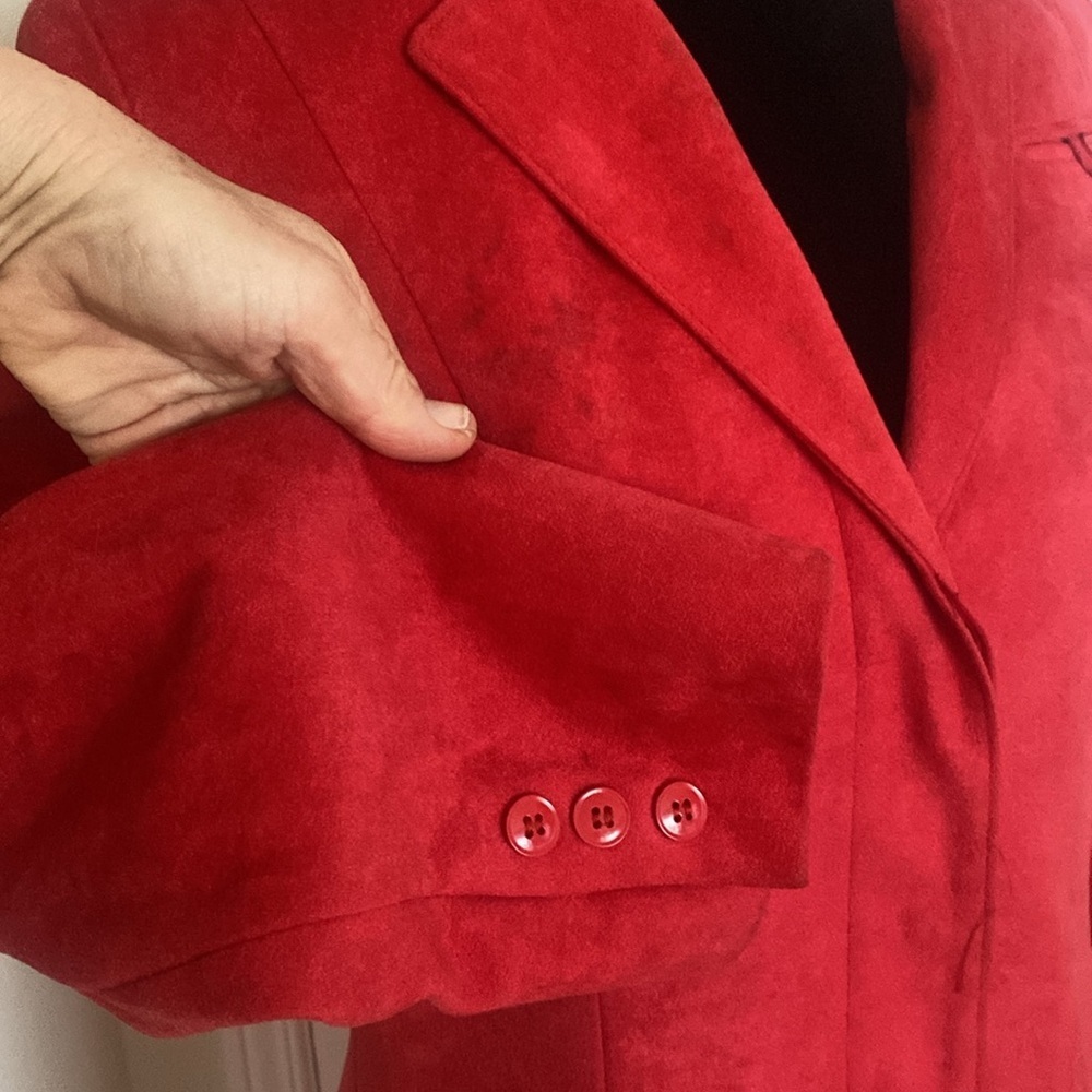 VINTAGE Cedarhurst Classics Red Faux Suede button down Frock Coat Size 7/8 - Picture 9 of 17
